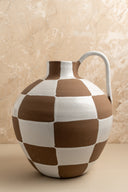 Checkered Clay Vase - White