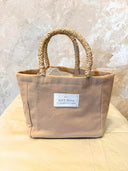 Biscuit Canvas Square Tote With Raffia Handle (Small)