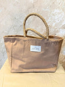 Biscuit Canvas Square Tote With Raffia Handle (Large)
